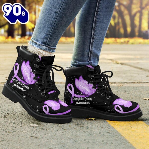 Pancreatic Cancer Awareness Leather Boots Ribbon Butterfly Shoes