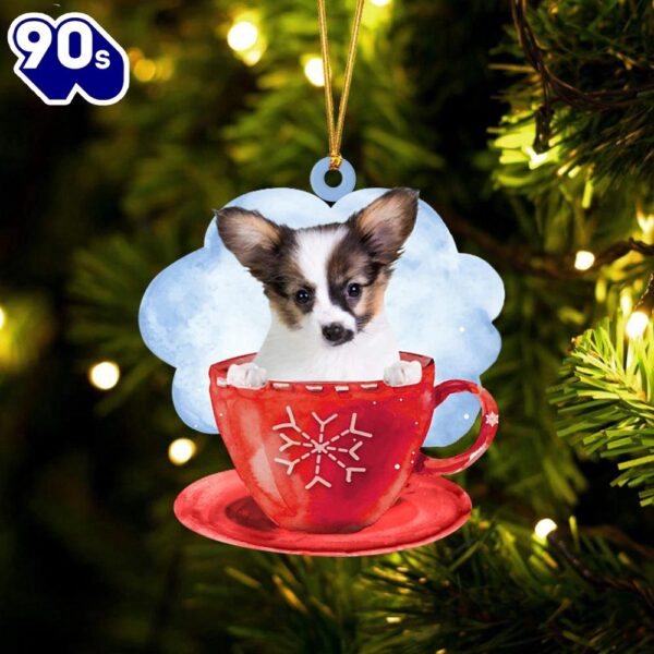 Papillon On The Cup Christmas Ornament, Gift For Christmas