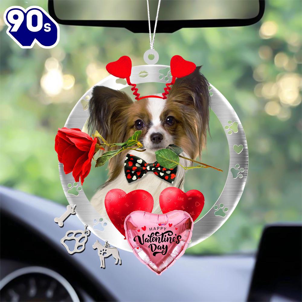 Papillon With Rose & Heart Balloon Ornament, Gift For Christmas Papillon With Rose & Heart Balloon Ornament, Gift For Christmas