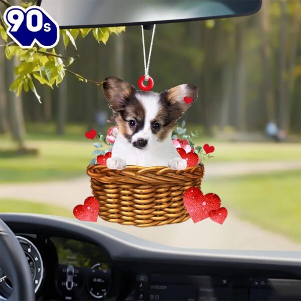 Papillon With Rose & Heart Ornament, Gift For Christmas