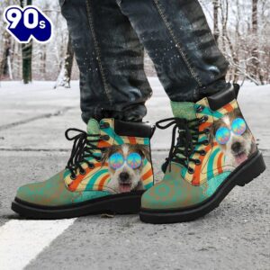 Parson Russell Dog Leather Boots Funny Hippie Style Shoes