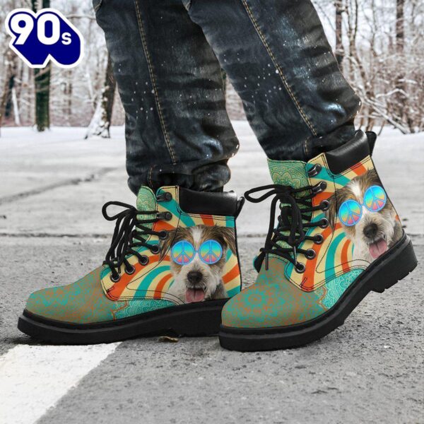 Parson Russell Dog Leather Boots Funny Hippie Style Shoes