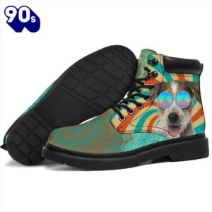 Parson Russell Dog Leather Boots Funny Hippie Style Shoes