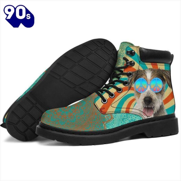 Parson Russell Dog Leather Boots Funny Hippie Style Shoes