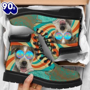 Parson Russell Dog Leather Boots Funny Hippie Style Shoes