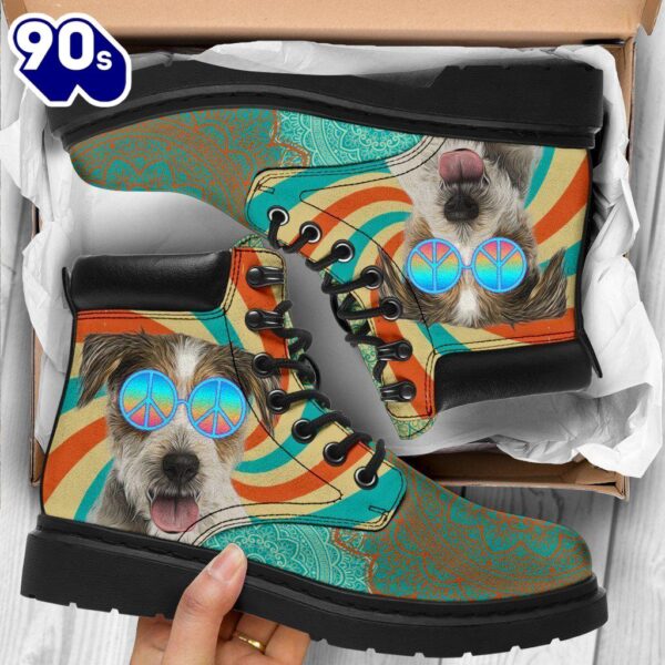 Parson Russell Dog Leather Boots Funny Hippie Style Shoes