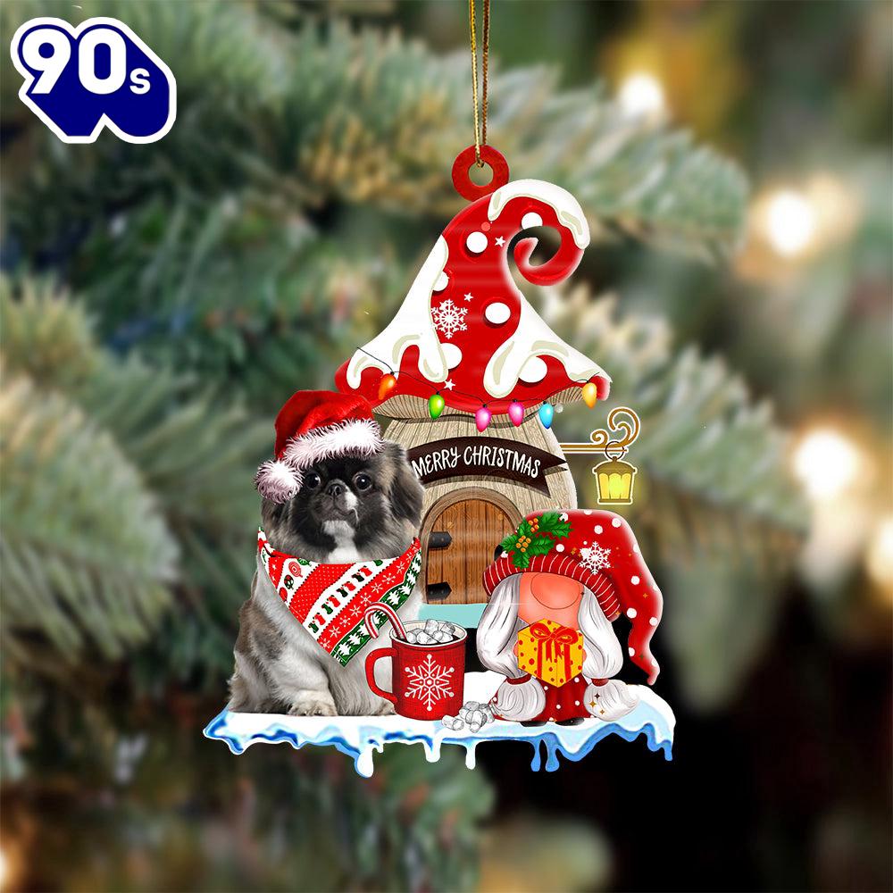 Pekingese With Mushroom House Christmas Ornament, Gift For Christmas Pekingese With Mushroom House Christmas Ornament, Gift For Christmas