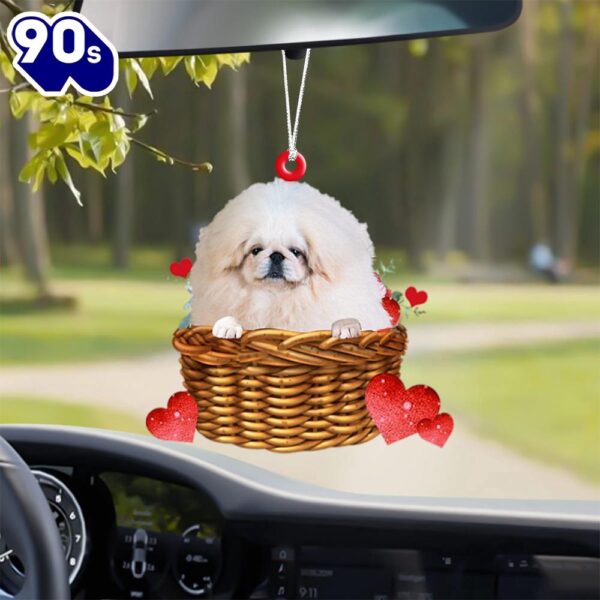 Pekingese With Rose & Heart Ornament, Gift For Christmas