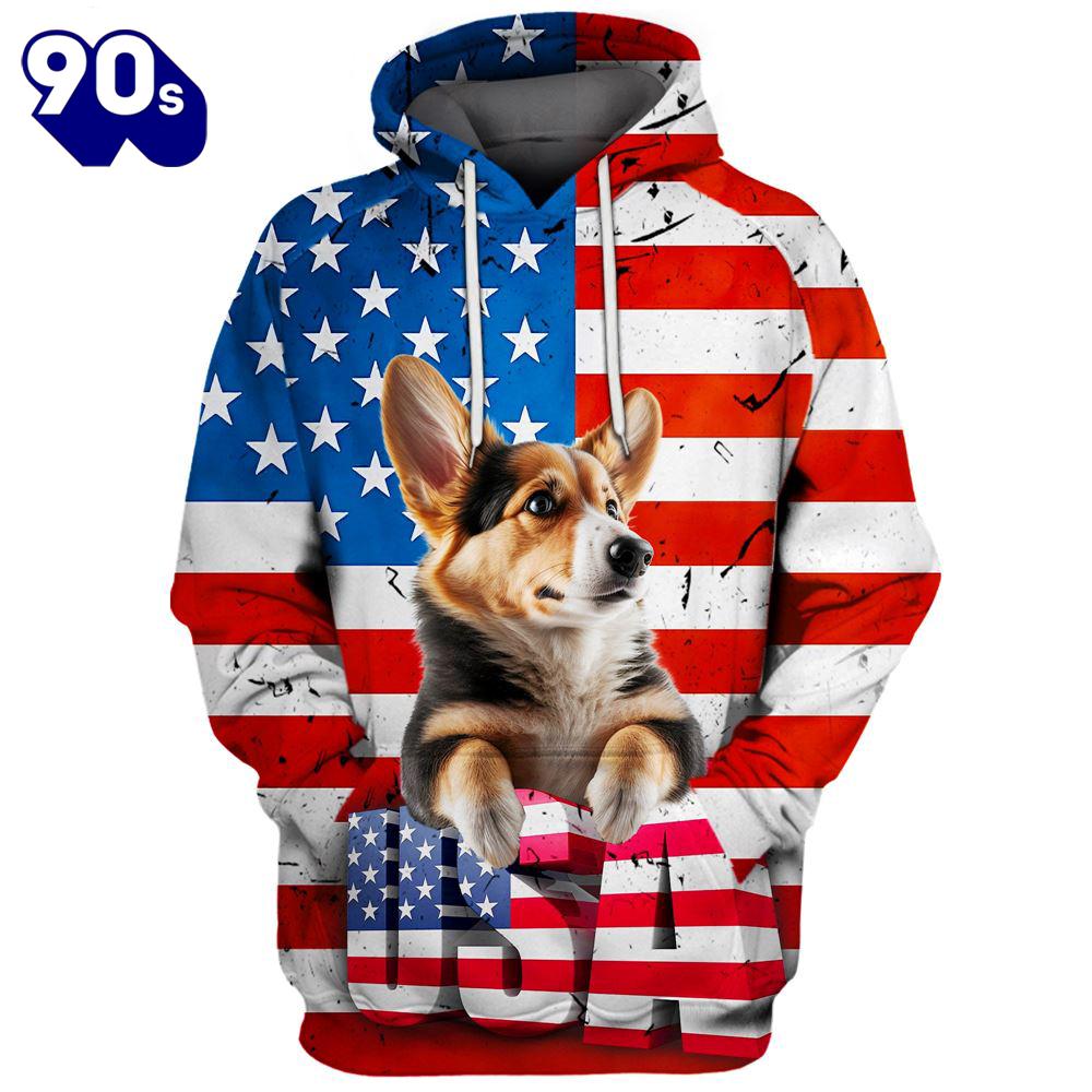 Pembroke Welsh Corgi Dog 1 3D Face Graphic Premium America Flag Hoodie Gift Christmas Pembroke Welsh Corgi Dog 1 3D Face Graphic Premium America Flag Hoodie Gift Christmas