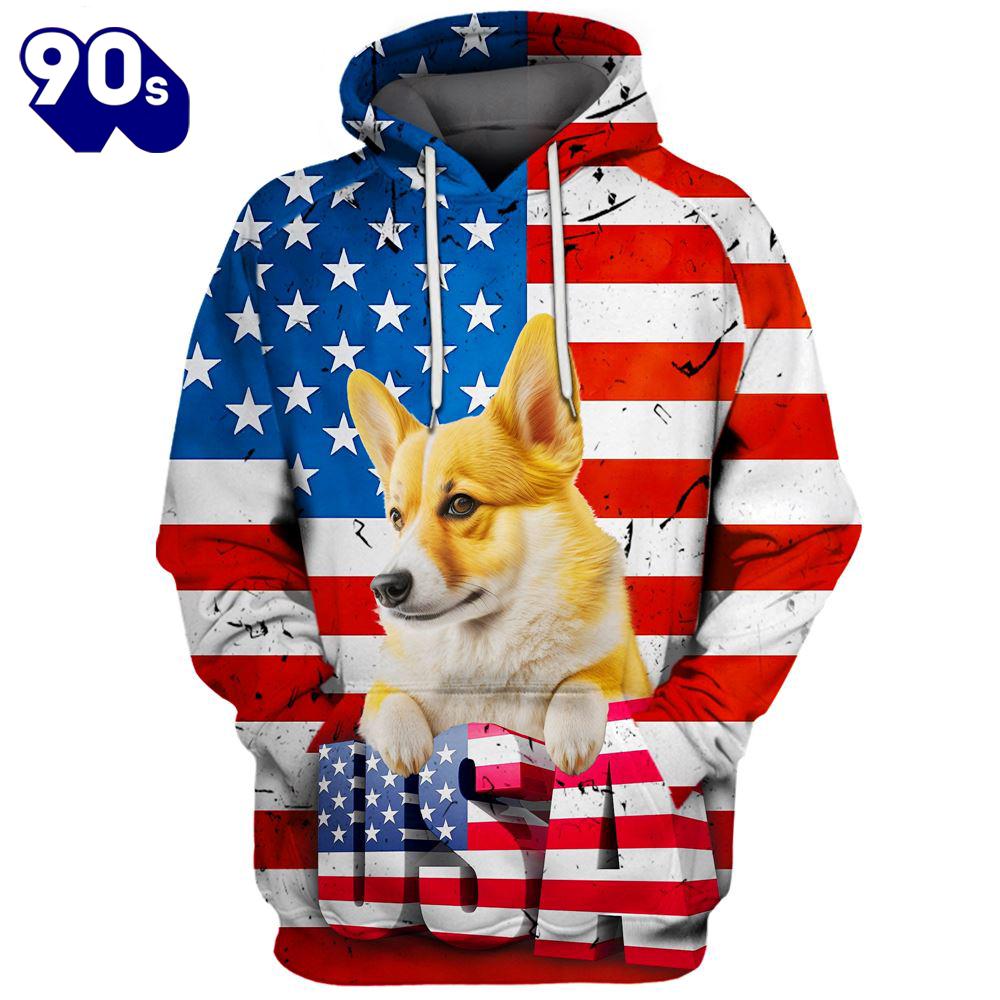 Pembroke Welsh Corgi Dog 4 3D Face Graphic Premium America Flag Hoodie Gift Christmas Pembroke Welsh Corgi Dog 4 3D Face Graphic Premium America Flag Hoodie Gift Christmas