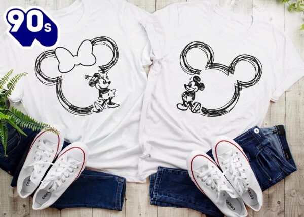 Personalize Custom Family Disneyworld Mickey Minnie Couple Sketch Shirt Magic Kingdom WDW Family Gift Tee