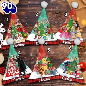 Personalize Mickey And Friends Christmas Santa Hat, Winnie The Pooh Toy Story Stitch Christmas Hat