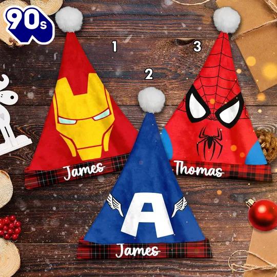 Personalize Superhero Movie Christmas Santa Hat, Iron Man Captain American