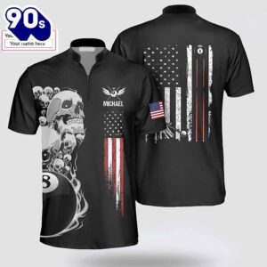 Personalized Billiard Skull American Flag Patriotic Billiard Jerseys Shirt