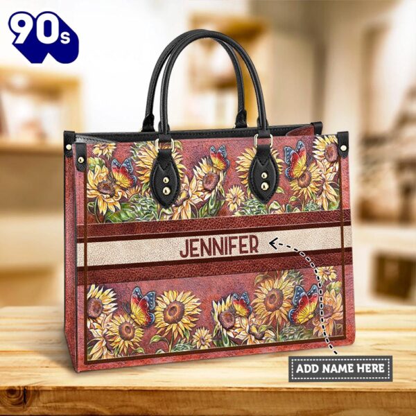 Personalized Butterfly Sunflower Leather Bag , Christian Bags  Gift For Women Christmas