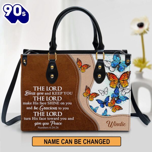 Personalized Butterfly The Lord Bless You And Keep You Leather Bag , Christian Bags  Gift For Women Christmas