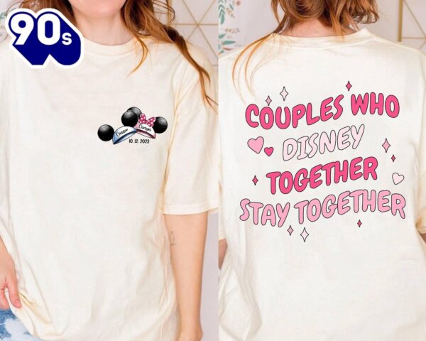 Personalized Couple Matching Two Sided Mickey Minnie Ears Couples Disney Together Stay Together T-Shirt Lovely Unique Gift