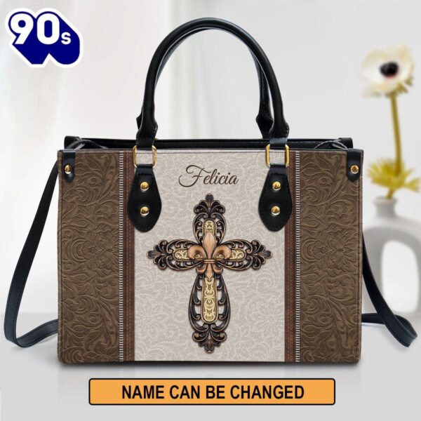 Personalized Cross Leather Handbag With Handle , Christian Bags  Gift For Women Christmas