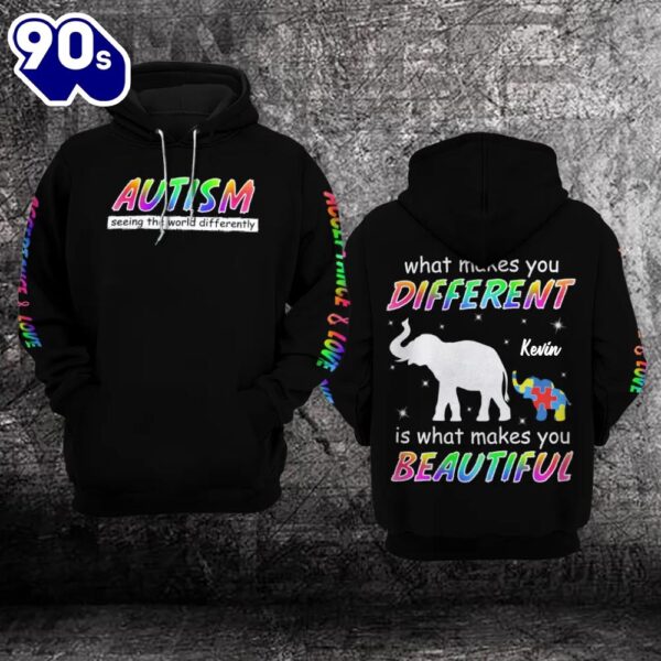 Personalized Elephant Autism Awareness Hoodie Fullprint  Autism Seeing The World Differently  Gift Christmas