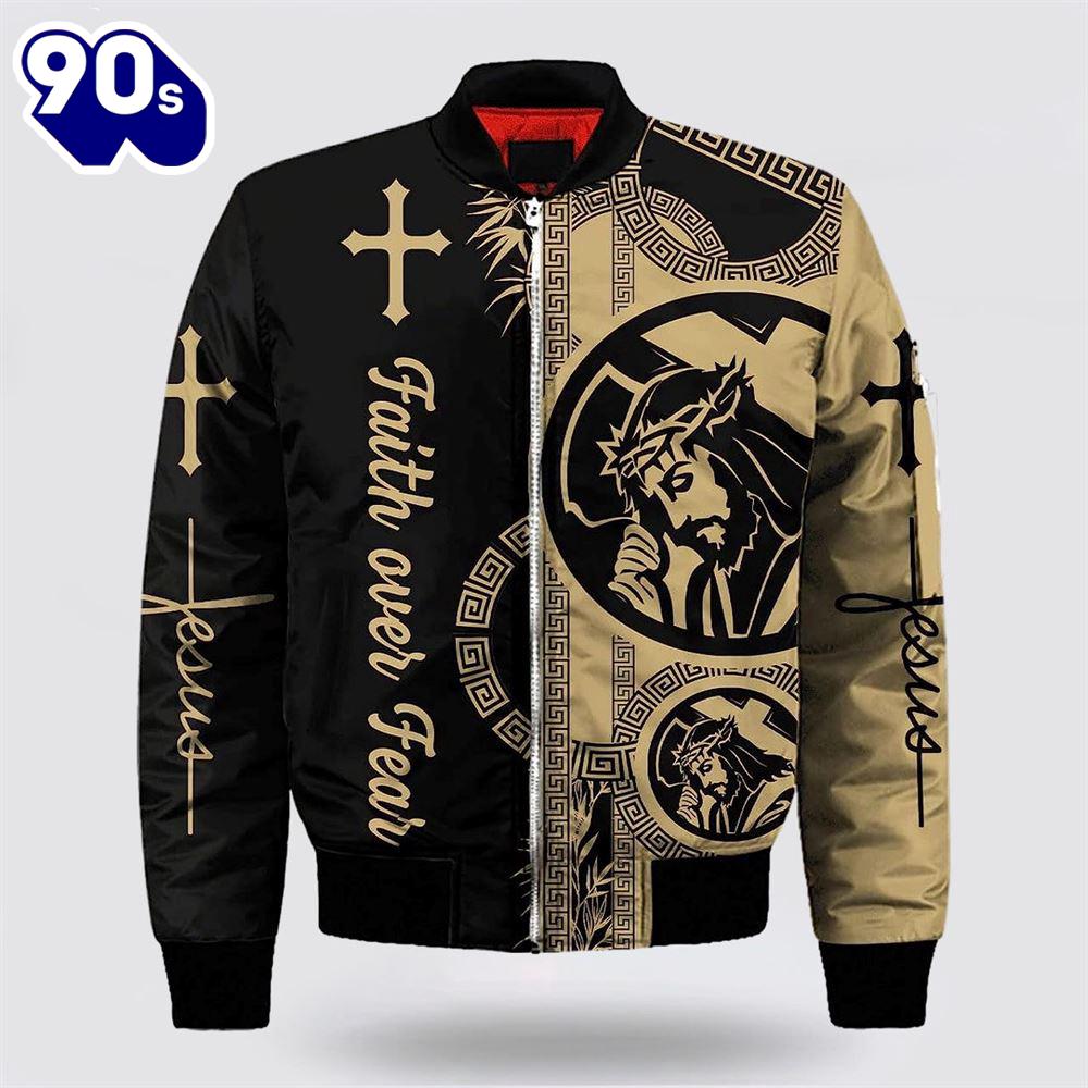 Personalized Faith Over Fear Jesus Bomber Jacket - Christian Bomber Shirts for Men and Women Gift Christian Personalized Faith Over Fear Jesus Bomber Jacket - Christian Bomber Shirts for Men and Women Gift Christian