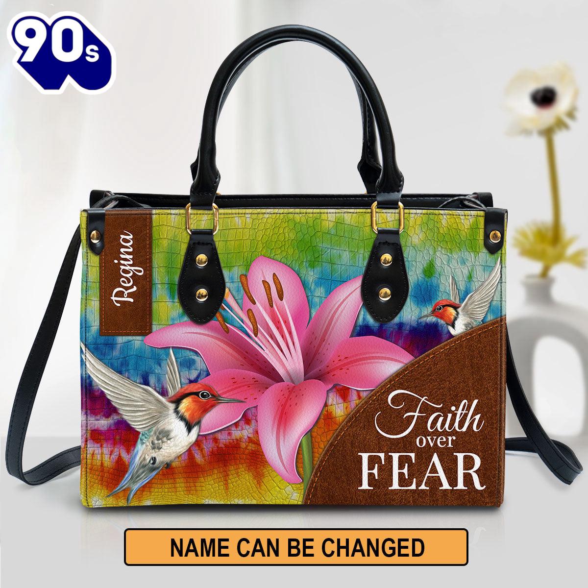 Personalized Faith Over Fear Lily Leather Bag , Christian Bags Gift For Women Christmas Personalized Faith Over Fear Lily Leather Bag , Christian Bags Gift For Women Christmas