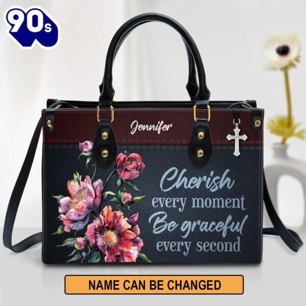 Personalized Floral Leather Handbag With Handle Motivational Gift For Beloved , Christian Bags  Gift For Women Christmas