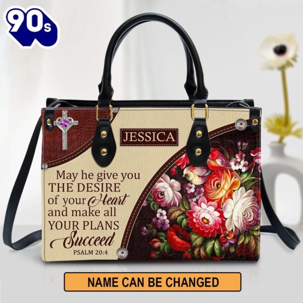Personalized Flower May He Make All Your Plans Succeed Leather Bag , Christian Bags  Gift For Women Christmas