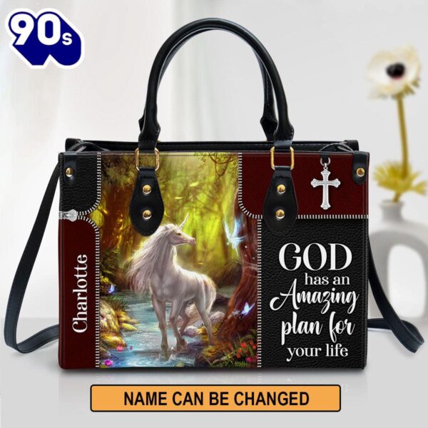 Personalized God Has An Amazing Plan For Your Life Special Unicorn Leather Bag , Christian Bags  Gift For Women Christmas