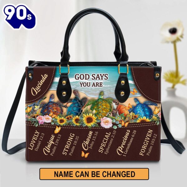 Personalized God Says You Are Lovely Turtle Leather Bag , Christian Bags  Gift For Women Christmas