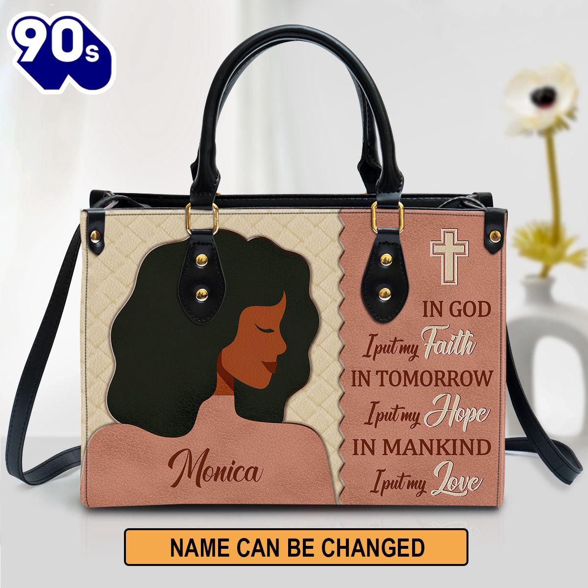 Personalized In God I Put My Faith Leather Bag , Christian Bags Gift For Women Christmas Personalized In God I Put My Faith Leather Bag , Christian Bags Gift For Women Christmas