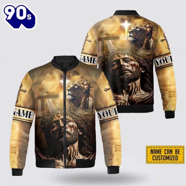 Personalized Name Christian Jesus Lion Bomber Jacket For Men Women