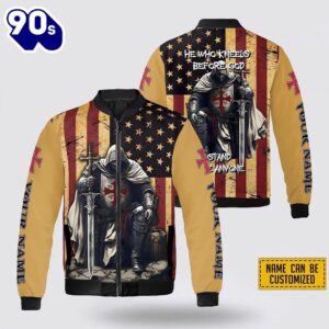 Personalized Name Knight Templar He Who Kneels Before God Bomber Jacket For Men Women