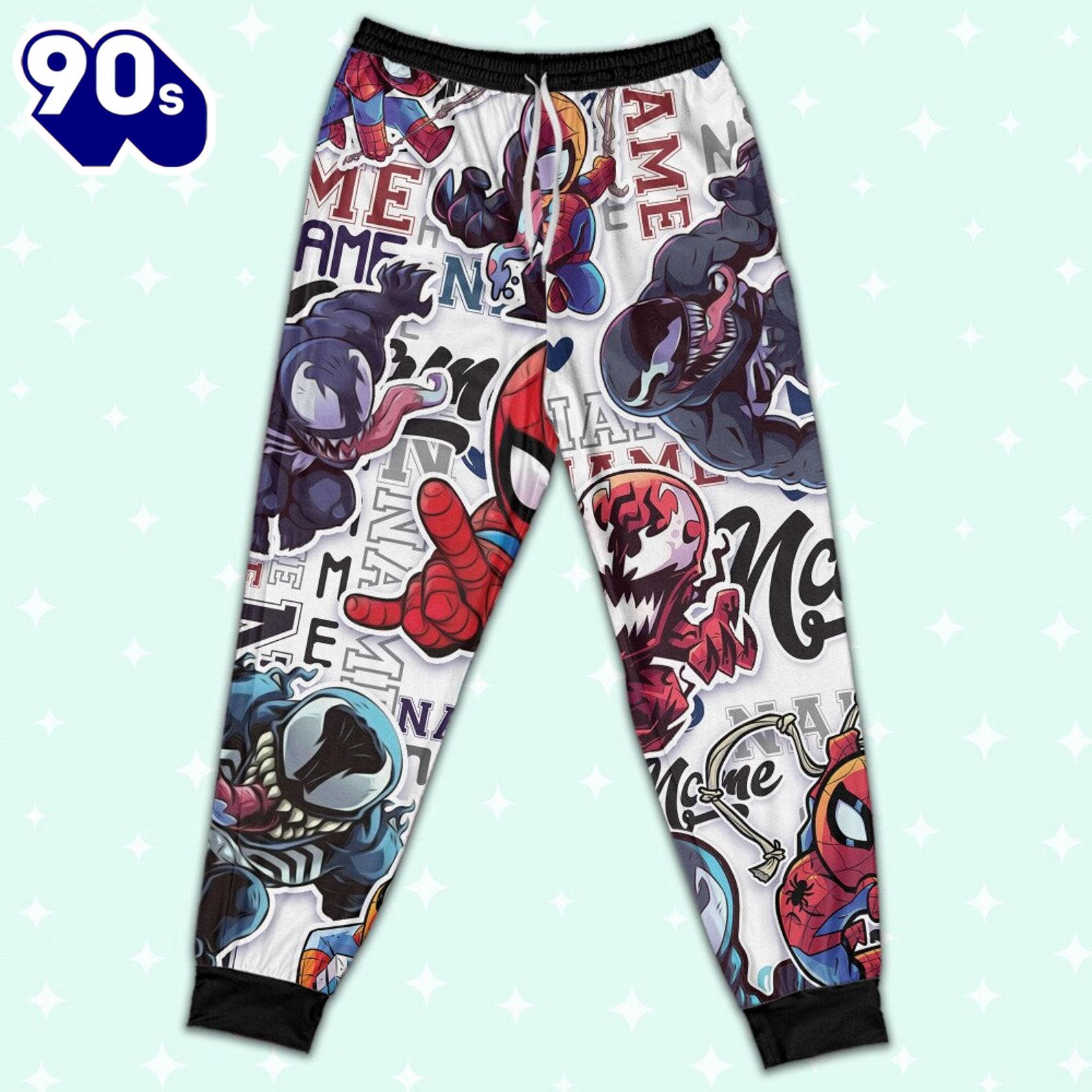 Personalized Name Spidey Man Friends Vs Venom Comic Pajamas - Movie Cartoon Holiday Pajamas Personalized Name Spidey Man Friends Vs Venom Comic Pajamas - Movie Cartoon Holiday Pajamas