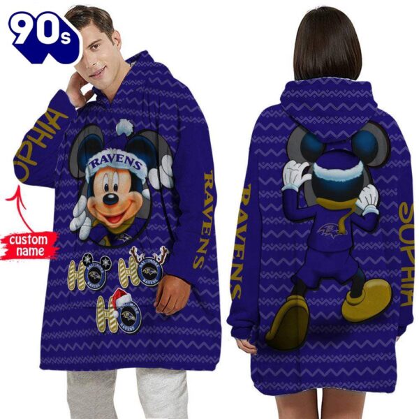 Personalized NFL Baltimore Ravens Disney Mickey Blanket Hoodie