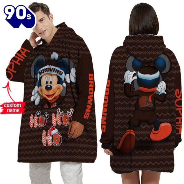 Personalized NFL Cleveland Browns Disney Mickey Blanket Hoodie