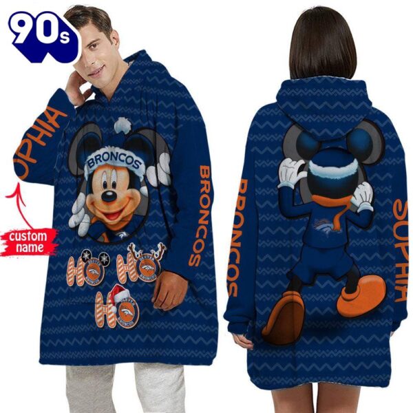 Personalized NFL Denver Broncos Disney Mickey Blanket Hoodie