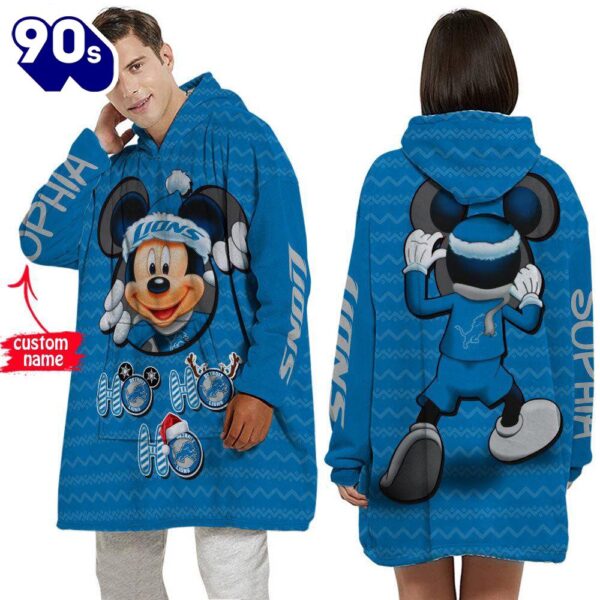 Personalized NFL Detroit Lions Disney Mickey Blanket Hoodie