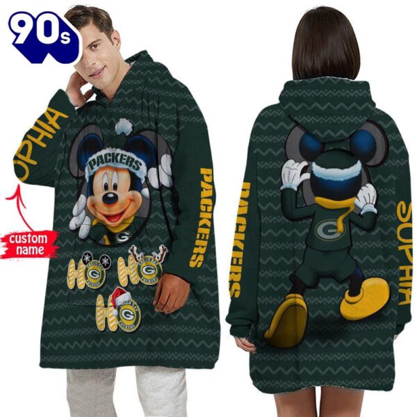 Personalized NFL Green Bay Packers Disney Mickey Blanket Hoodie