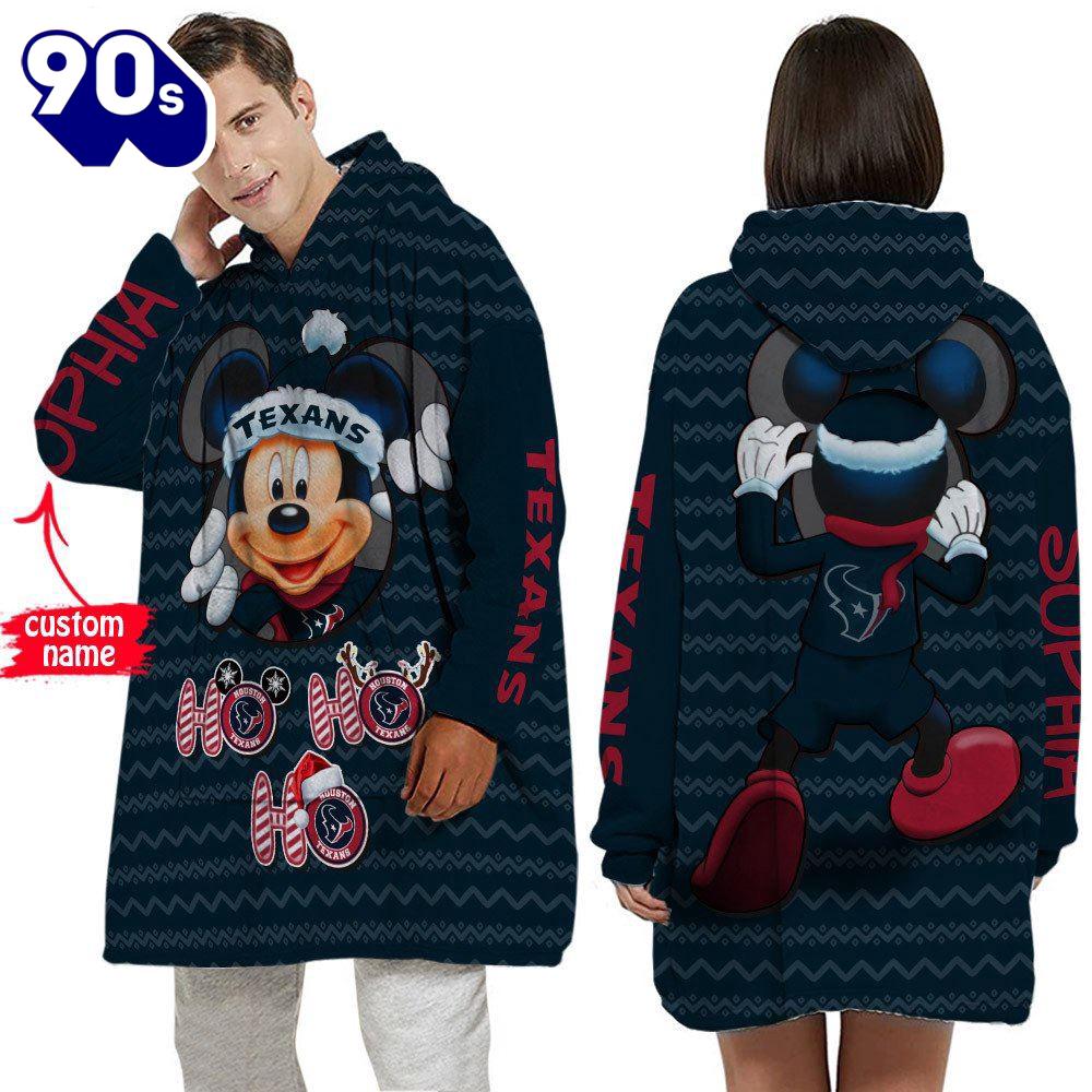 Personalized NFL Houston Texans Disney Mickey Blanket Hoodie Personalized NFL Houston Texans Disney Mickey Blanket Hoodie