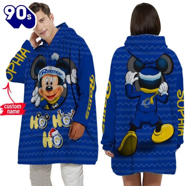 Personalized NFL Los Angeles Rams Disney Mickey Blanket Hoodie