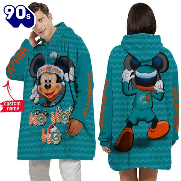 Personalized NFL Miami Dolphins Disney Mickey Blanket Hoodie