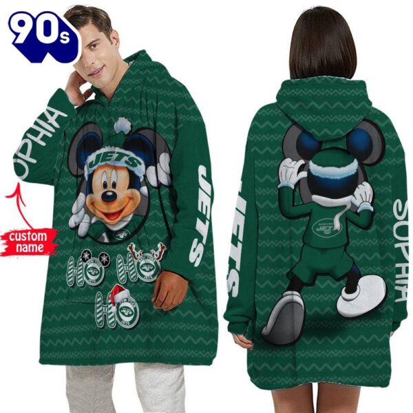 Personalized NFL New York Jets Disney Mickey Blanket Hoodie