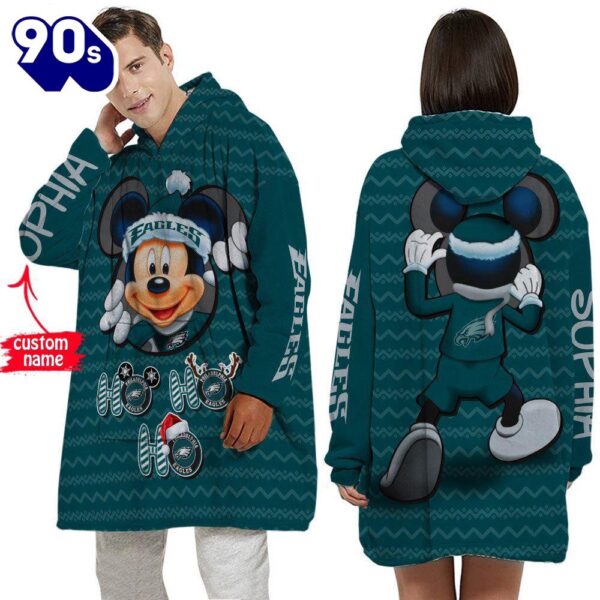 Personalized NFL Philadelphia Eagles Disney Mickey Blanket Hoodie