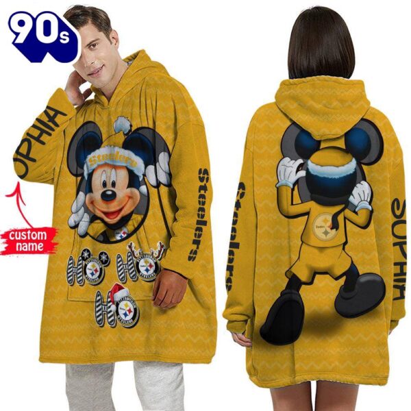 Personalized NFL Pittsburgh Steelers Disney Mickey Blanket Hoodie