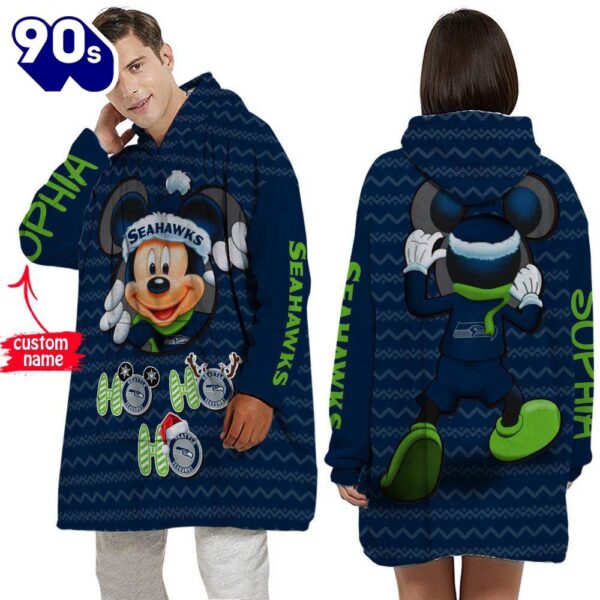Personalized NFL Seattle Seahawks Disney Mickey Blanket Hoodie