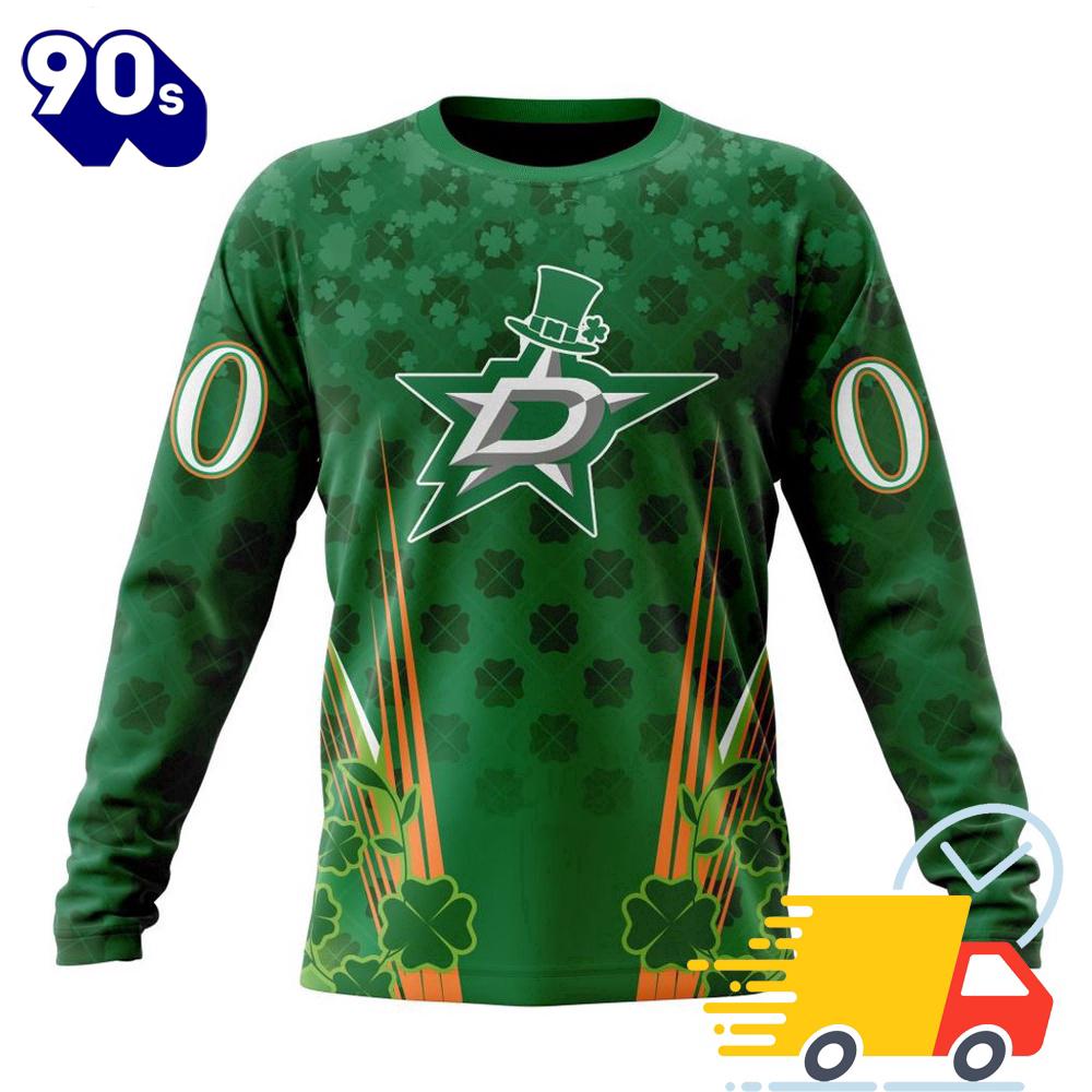 Personalized NHL Dallas Stars Full Green Design For St. Patrick's Day All Over Print Shirts Personalized NHL Dallas Stars Full Green Design For St. Patrick's Day All Over Print Shirts
