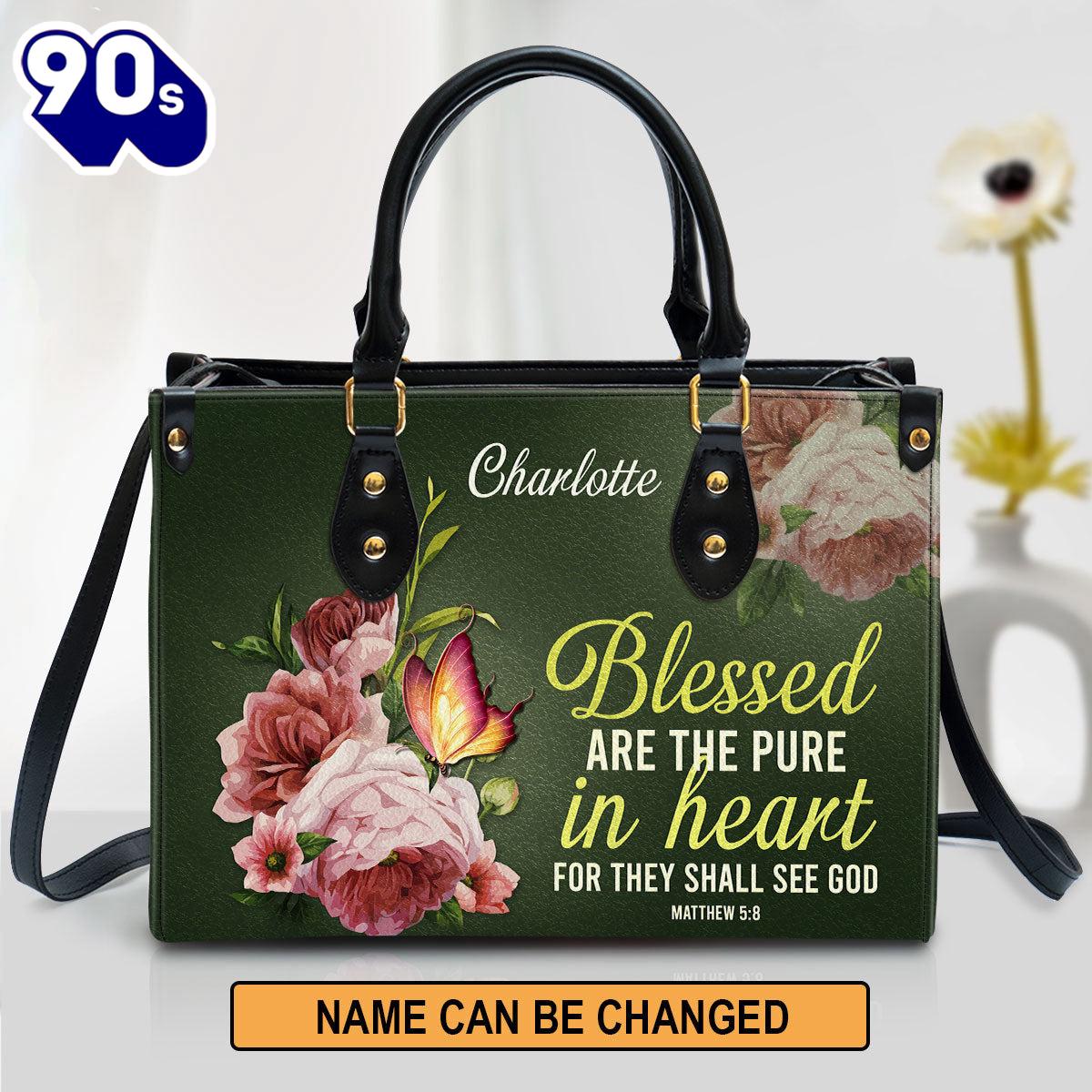 Personalized Peony Leather Handbag With Handle Blessed Are The Pure In Heart Matthew 58 Christian Gifts For Women, Christian Bags Gift For Women Christmas Personalized Peony Leather Handbag With Handle Blessed Are The Pure In Heart Matthew 58 Christian Gifts For Women, Christian Bags Gift For Women Christmas