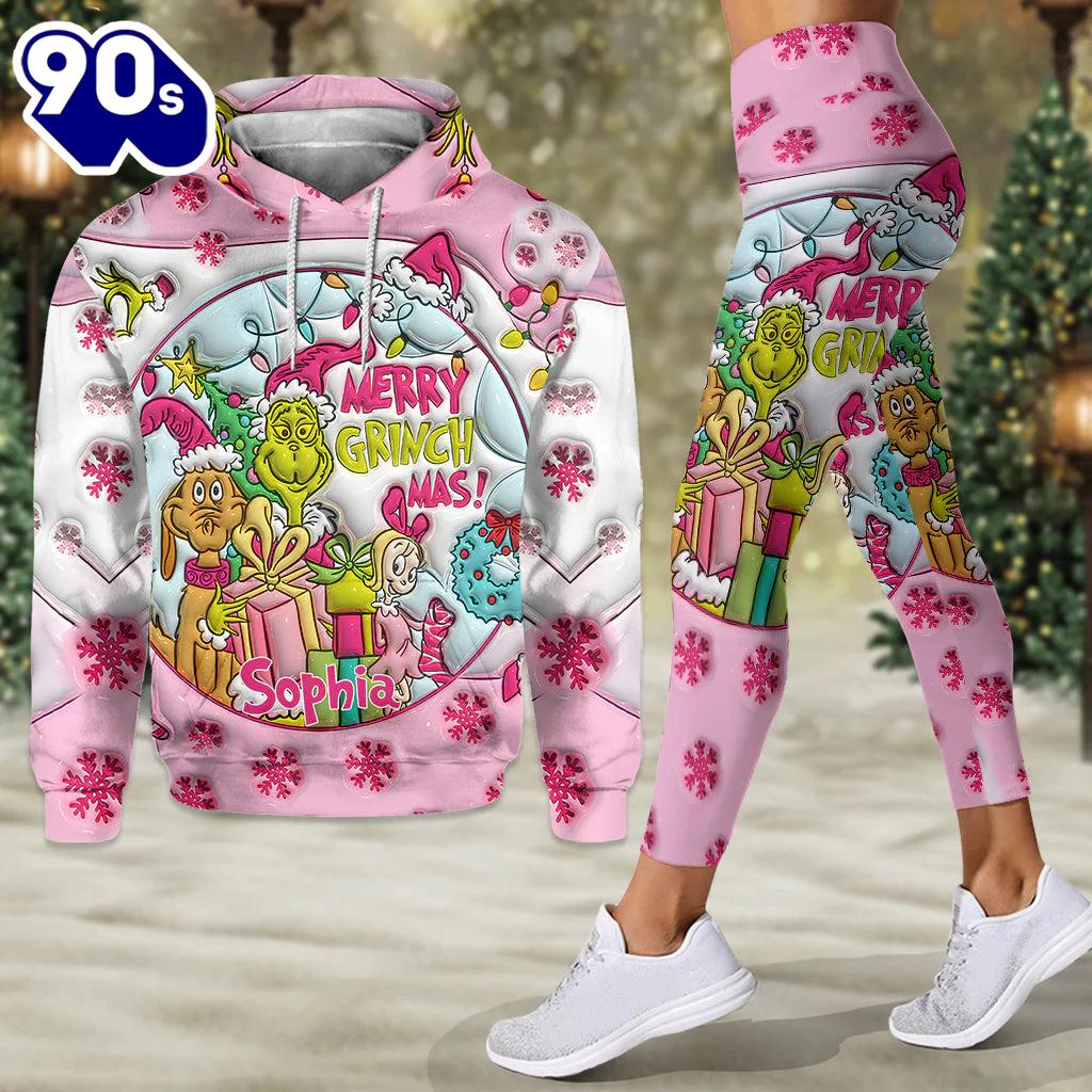 Pink Christmas - Personalized Grinch Stole Christmas Hoodie and Leggings Pink Christmas - Personalized Grinch Stole Christmas Hoodie and Leggings