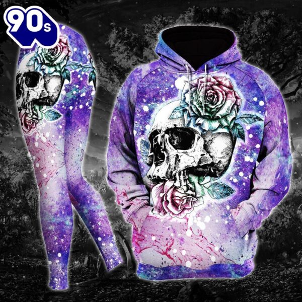 Pink Pastel Gothic Skull Artwork Combo Hoodie And Leggings