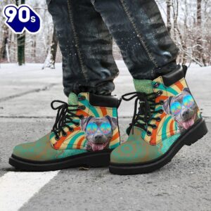 Pit Bull Dog Leather Boots Shoes Funny Hippie Style